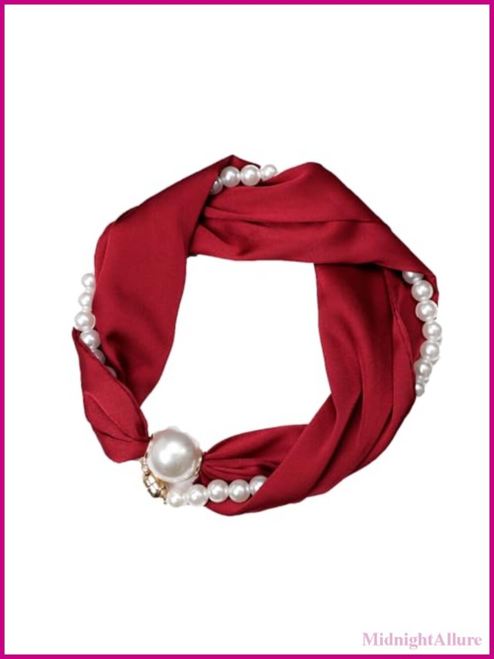 Pearl Chain Necklace Scarf Satin Skinny Neckerchief Magnetic Clasp
